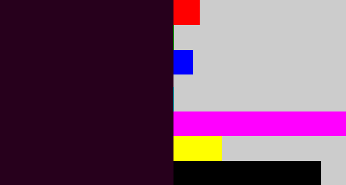 Hex color #27001c - very dark purple