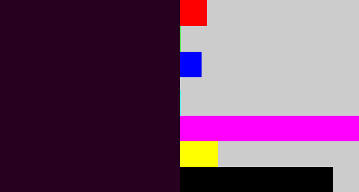Hex color #27001f - very dark purple