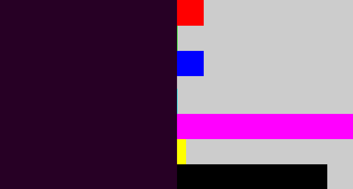 Hex color #270025 - very dark purple