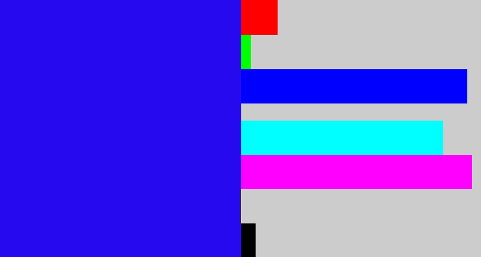 Hex color #2709f0 - ultramarine blue
