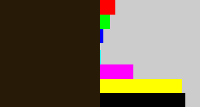 Hex color #271a07 - dark brown