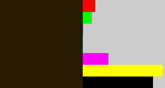 Hex color #271b01 - dark brown