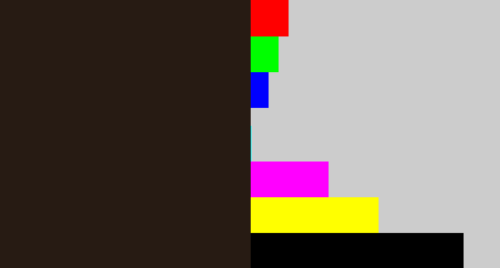 Hex color #271b13 - dark brown
