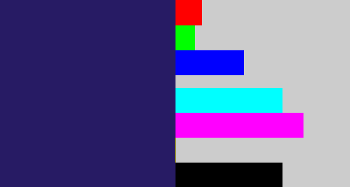 Hex color #271b64 - dark indigo
