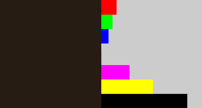 Hex color #271c13 - dark brown