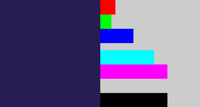Hex color #271c54 - dark indigo