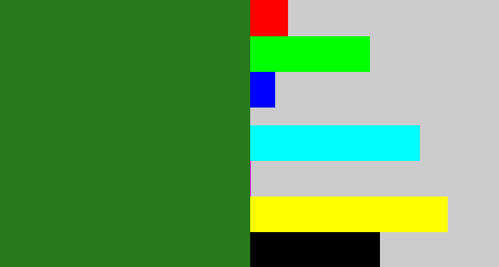 Hex color #277a1a - tree green