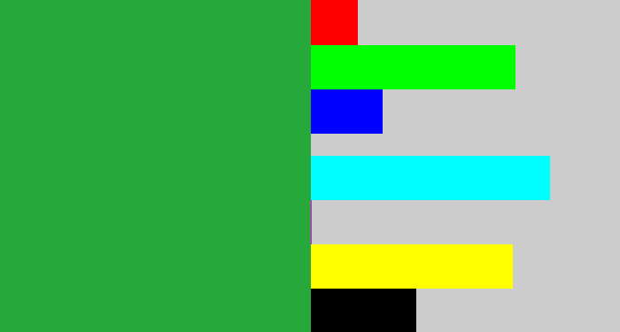 Hex color #27a83b - medium green