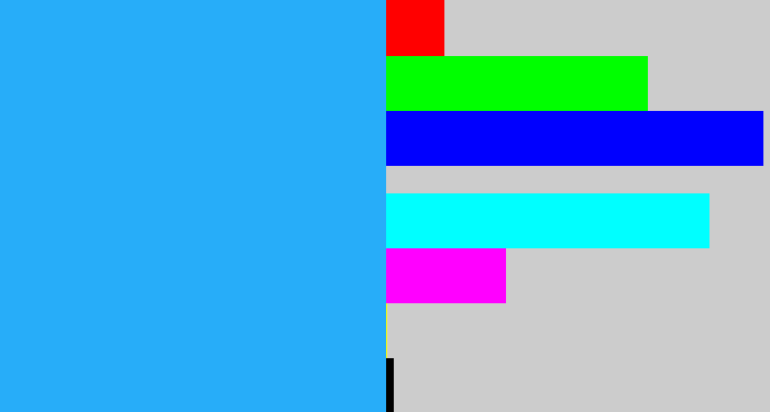 Hex color #27adf9 - azure