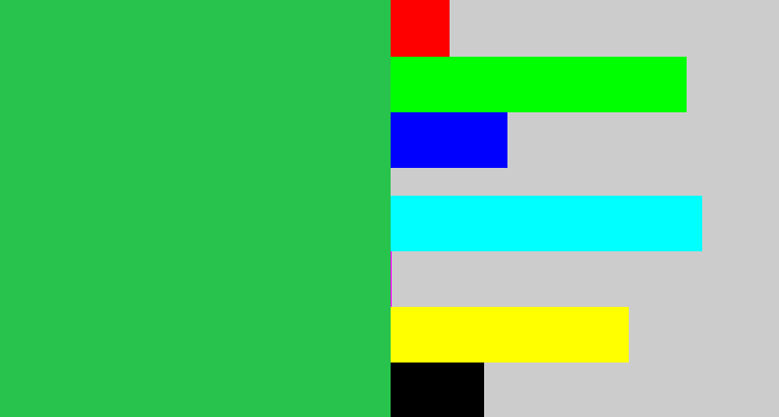 Hex color #27c34c - medium green