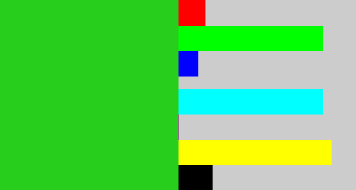 Hex color #27cf1c - vivid green
