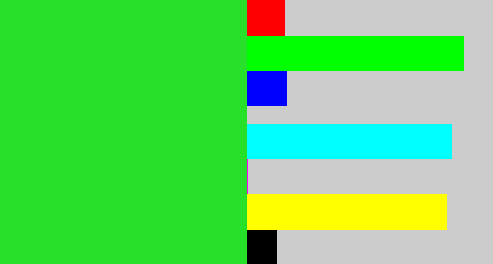 Hex color #27e02a - radioactive green