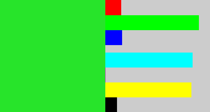 Hex color #27e42a - radioactive green