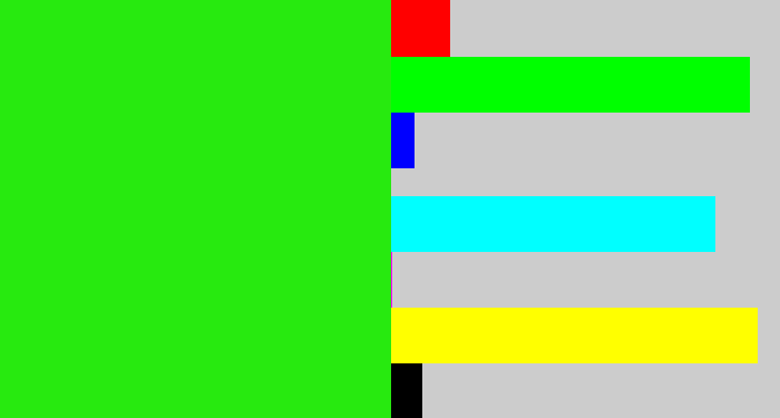 Hex color #27ea0f - vivid green