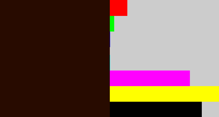 Hex color #280b00 - very dark brown