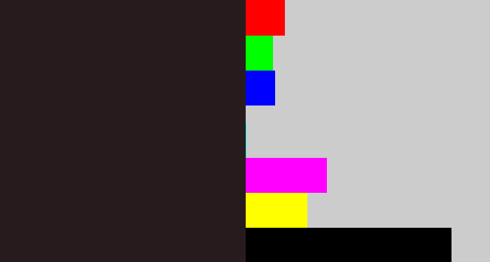 Hex color #281b1e - dark
