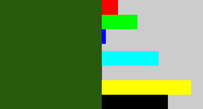 Hex color #285a0b - navy green