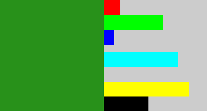 Hex color #28911a - tree green