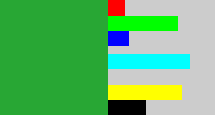 Hex color #28a734 - medium green