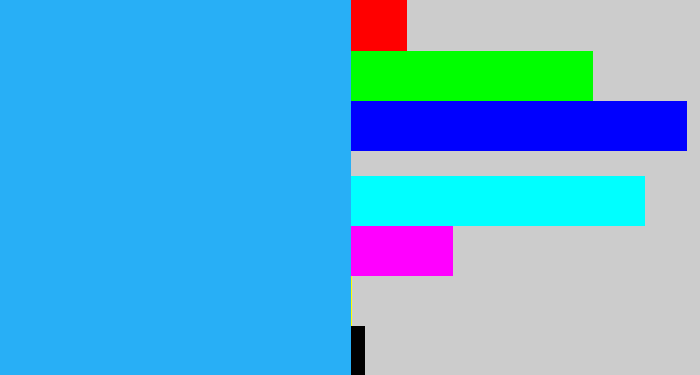 Hex color #28aff6 - azure