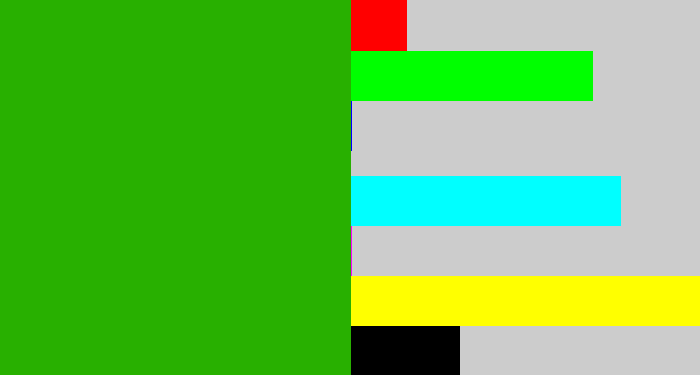 Hex color #28b000 - grassy green