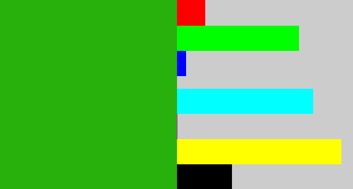 Hex color #28b00c - green