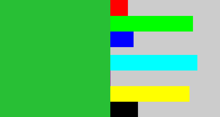 Hex color #28bf35 - medium green