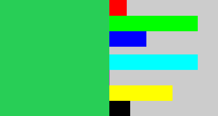Hex color #28ce56 - algae green