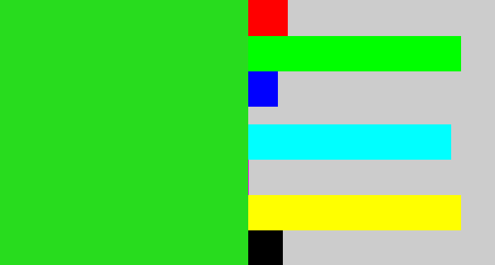 Hex color #28dc1e - vivid green