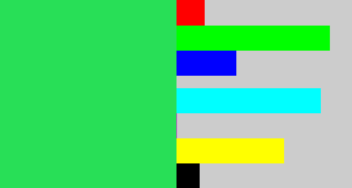 Hex color #28df57 - bright light green