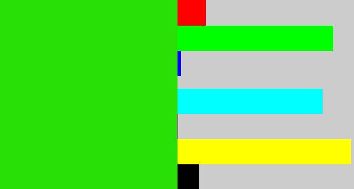 Hex color #28e005 - vivid green