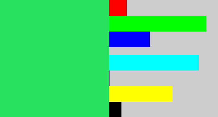 Hex color #28e25f - bright light green