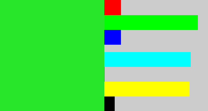 Hex color #28e62a - radioactive green