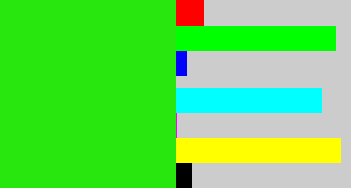 Hex color #28e70f - vivid green