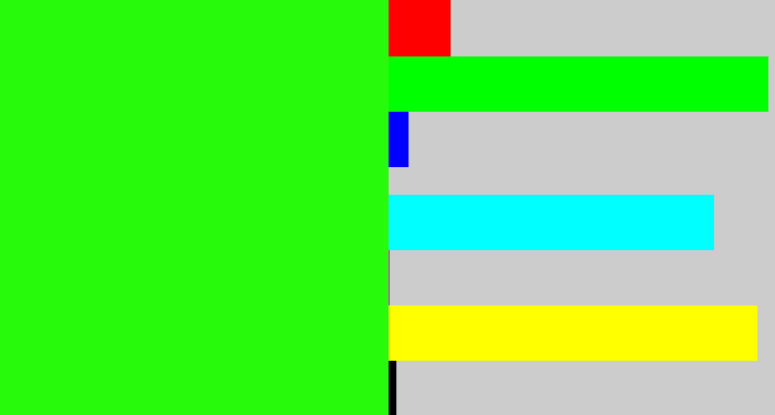 Hex color #28fa0c - electric green