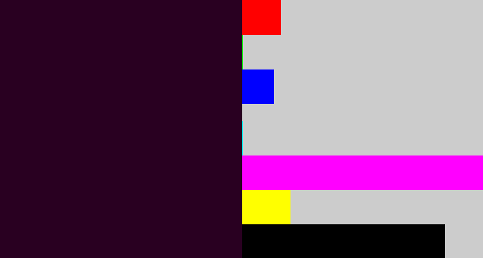 Hex color #290021 - very dark purple