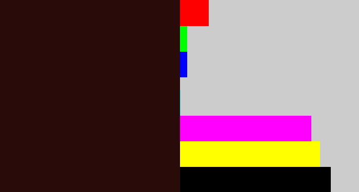 Hex color #290b09 - very dark brown