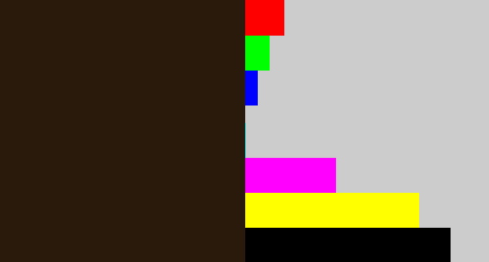 Hex color #291a0c - dark brown