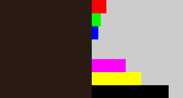 Hex color #291a13 - dark brown