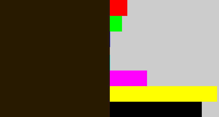 Hex color #291b01 - dark brown