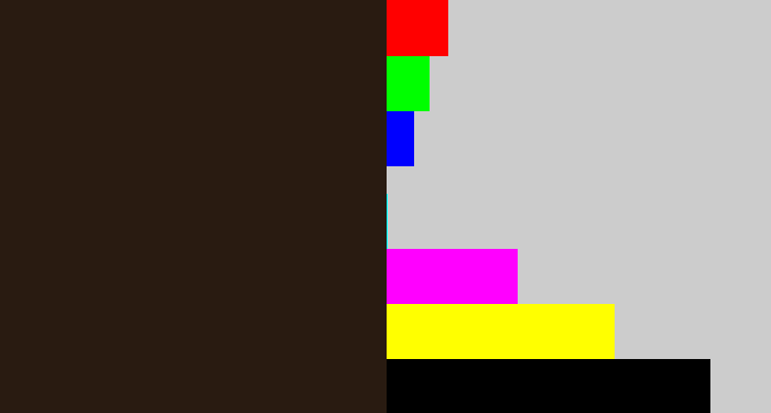 Hex color #291b11 - dark brown