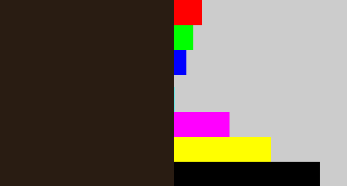 Hex color #291c12 - dark brown