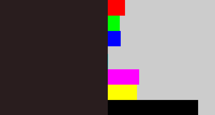 Hex color #291d1e - dark