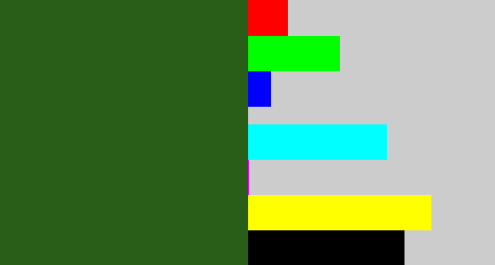 Hex color #295e18 - navy green