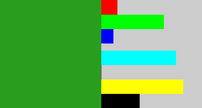 Hex color #299d1e - green