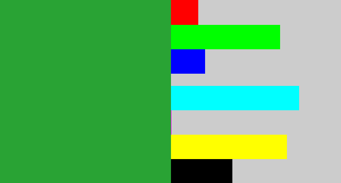 Hex color #29a334 - medium green