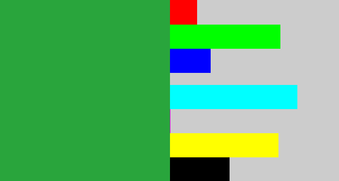 Hex color #29a53c - medium green