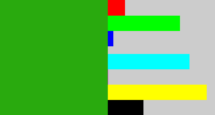 Hex color #29aa0e - green