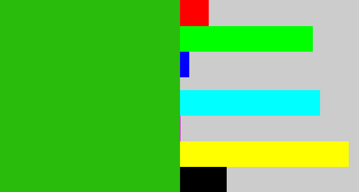 Hex color #29bc0c - green