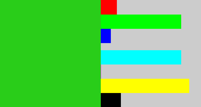 Hex color #29cd19 - green